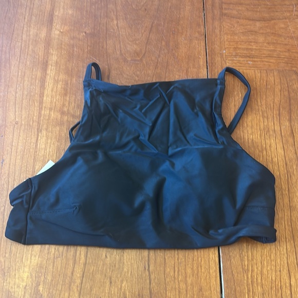 NWT Aerie Women's High Neck Crop Bikini Top Swimwear True Black - Picture 3 of 4